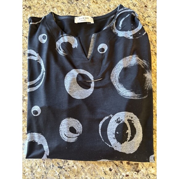 Jess & Jane Art to Wear Tunic Top Women’s Size L Geometric Relaxed Fit Stretchy - Picture 10 of 10